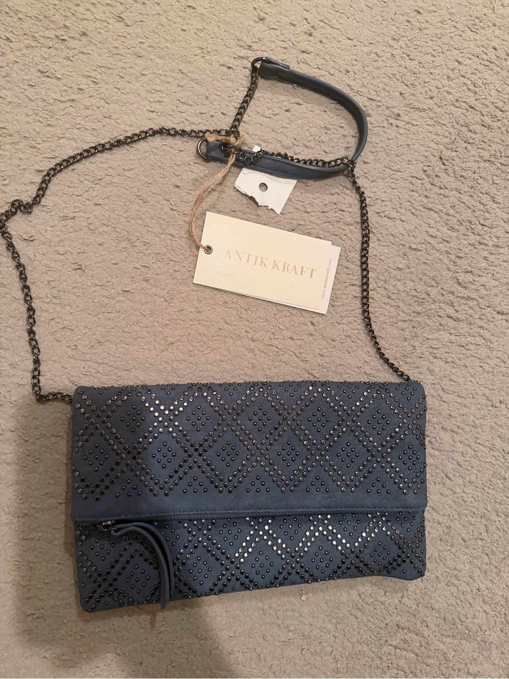 Antik Kraft Navy Diamond-Stud Crossbody Bag